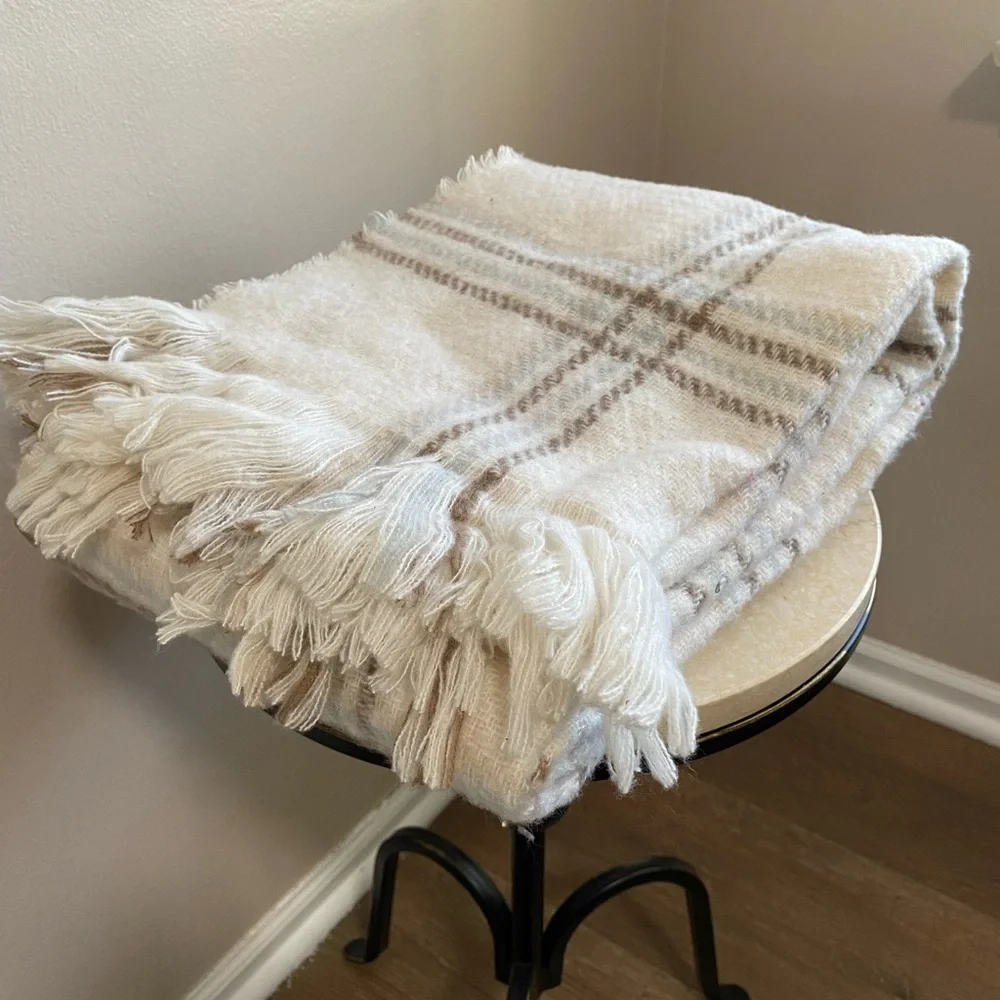 NEW with tags A New Day White Plaid Blanket Scarf with Fringe Target